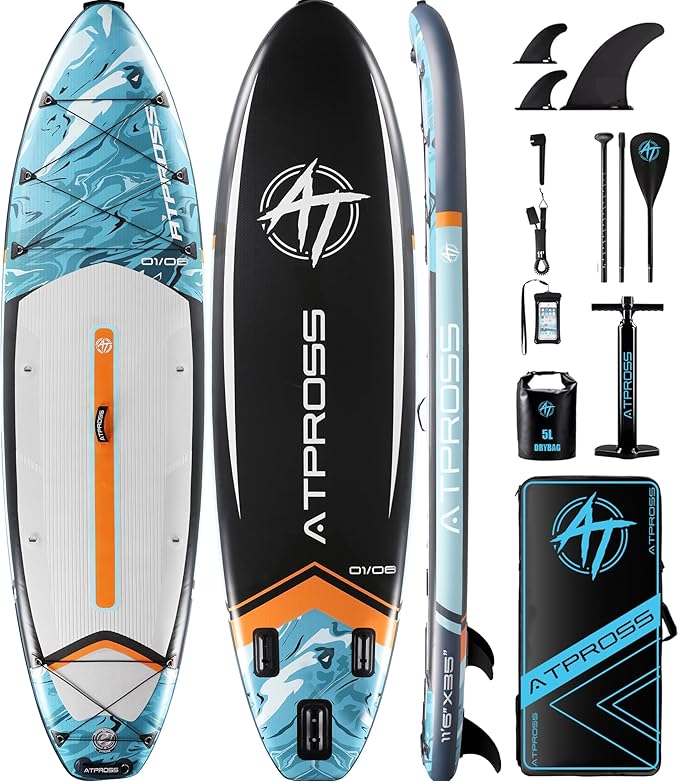 11'6"x35" Inflatable Paddle Board, 450lbs Extra Wide Stand Up Paddleboard for Adults with Premium SUP Accessories Kit & Backpack, Blow Up Kayak Non-Slip Stable Deck Boat for Yoga Fishing Surf-StrideForce Fitness