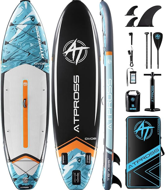11'6"x35" Inflatable Paddle Board, 450lbs Extra Wide Stand Up Paddleboard for Adults with Premium SUP Accessories Kit & Backpack, Blow Up Kayak Non-Slip Stable Deck Boat for Yoga Fishing Surf-StrideForce Fitness