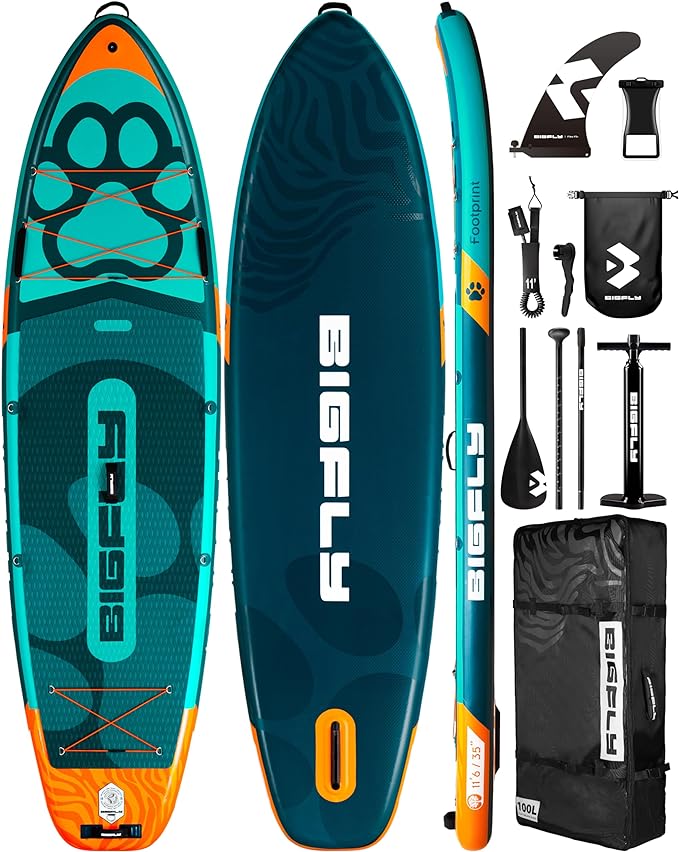 Bigfly 11'6×35" Super Wide Inflatable Stand Up Paddle Board, Ultra Stable Wide SUP for 2+1 People/Family/Big Size, 100L Backpack, All-Round Sup Board, US Big Fin-StrideForce Fitness