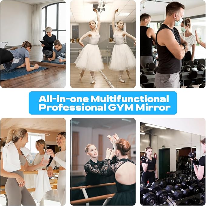 Hasipu 2Pcs 48''x24'' Home Gym Mirror Large Full Length Wall Mounted Full Body Mirror for Yoga Dance Fitness Exercise Studio Bedroom Garage, Frameless Tempered Glass Workout Mirrors Walnut Rectangular-StrideForce Fitness