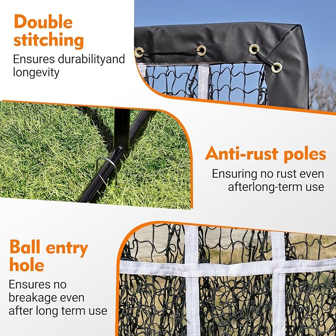 Pitching Net, 9 Hole Baseball Pitching Net with Strike Zone, Adjustable Softball Net for Batting Pitching Hitting, Portable Pitcher Trainer Baseball Hitting Target-StrideForce Fitness