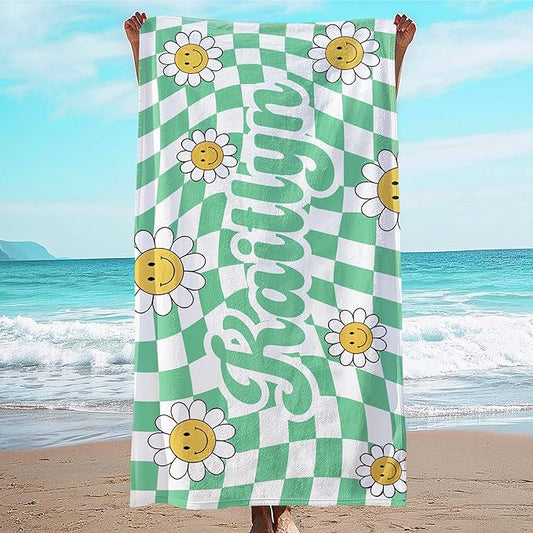 JML Personalized Beach Towel with Name, Custom Flower Beach Towel, Customized Microfiber Pool Towel, Quick Dry & Absorbent Swim Towel for Adult,Anniversary, Birthday, Summer Holiday,Vacation-StrideForce Fitness