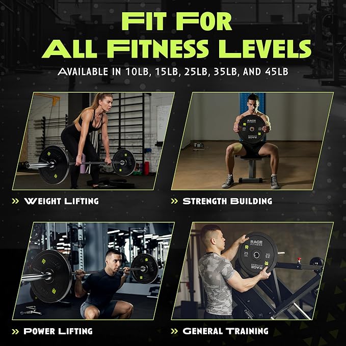 Olympic Bumper Plates, Rubber Formula With Steel Insert (10lb, 15lb, 25lb, 35lb, 45lb - SOLD INDIVIDUALLY), Olympic Weight Plates for Strength Training, Bench Press, Squats, Powerlifting-StrideForce Fitness