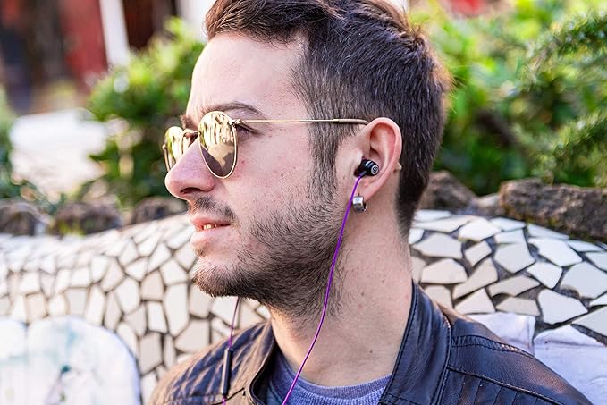 LUDOS Clamor Wired Earbuds in-Ear Headphones, 5 Years Warranty, Earphones with Microphone, Noise Isolating Ear Buds, Memory Foam for iPhone, Samsung, School Students, Kids, Women, Small Ears - Purple-StrideForce Fitness