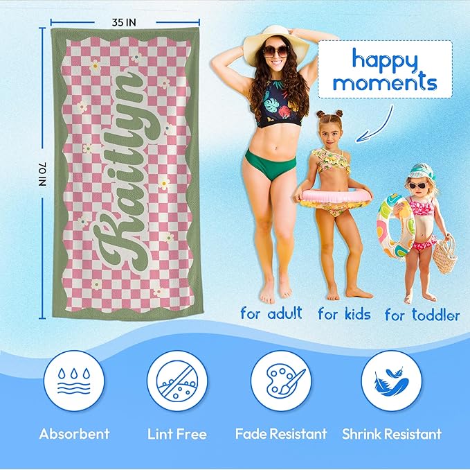 JML Personalized Beach Towel with Name, Custom Flower Beach Towel, Customized Microfiber Pool Towel, Quick Dry & Absorbent Swim Towel for Adult,Anniversary, Birthday, Summer Holiday,Vacation-StrideForce Fitness