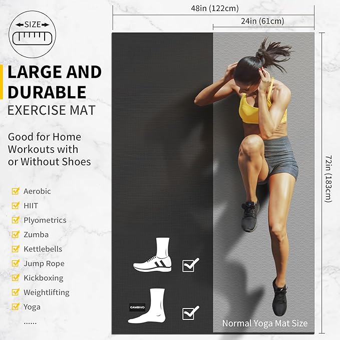 CAMBIVO Large Exercise Mat for Home Workout, 8'x6'/7'x5'/6'x4' (7 mm) Extra Thick Exercise Mat for Home Gym, Shoe-Friendly, Non-Slip Gym Mat for Jump Rope, Weights, Cardio, Fitness-StrideForce Fitness