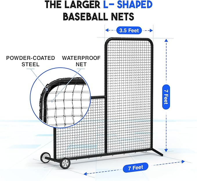 Yes4All Portable L-Screen Baseball 7x7ft with 2 Baseballs, Rubber Wheels - L Screen Baseball for Batting Cage, Protective Pitching Screen Net Double Layers, Carry Bag Included-StrideForce Fitness