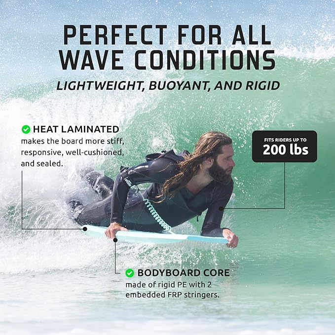 THURSO SURF 42'' Body Boards for Beach Pool Lightweight PE Core IXPE Deck HDPE Bottom FRP Stringers High Performance Body Board with Double Swivel Surf Leash and Bodyboard Bag Lightning-StrideForce Fitness