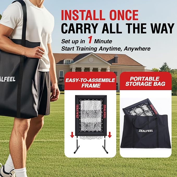 Baseball Pitching Net Pro, 9 Hole Pitching Net with Strike Zone Target, 5 Height Adjustable, Portable Easy Setup Trainer Net for Baseball & Softball with Ball, Home Plate & Pitching Rubber-StrideForce Fitness