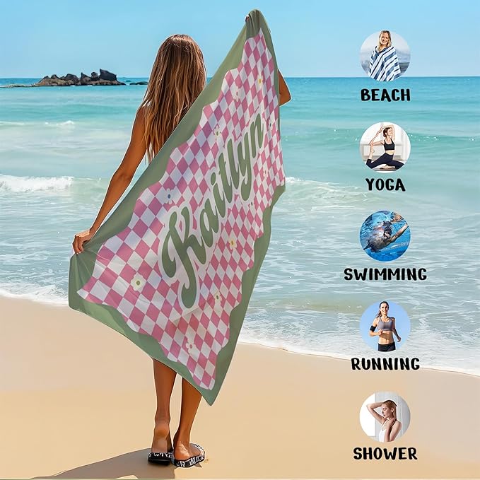 JML Personalized Beach Towel with Name, Custom Flower Beach Towel, Customized Microfiber Pool Towel, Quick Dry & Absorbent Swim Towel for Adult,Anniversary, Birthday, Summer Holiday,Vacation-StrideForce Fitness