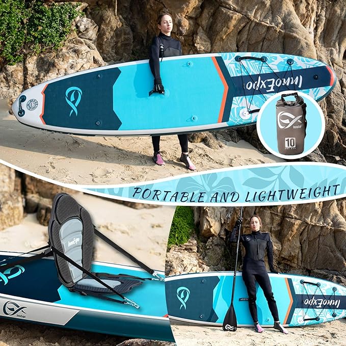 InnoExpo 11' Inflatable Stand Up Paddle Boards with Premium Accessories, Wide Stable SUP Paddle Board Design, Non-Slip Comfort Deck for Youth & Adults-StrideForce Fitness