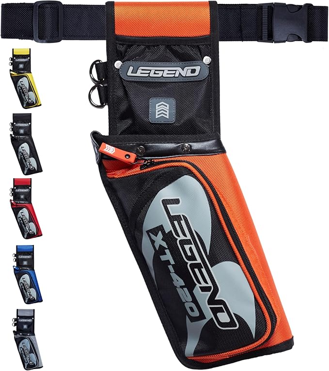 Legend XT420 Field Quiver - Left or Right-Handed Quiver Arrow Holder, Archery Quiver with 3 Arrow Tube, Durable Nylon Hip Quivers with Multiple Pockets for Archery Accessories, Score Card & Tools-StrideForce Fitness