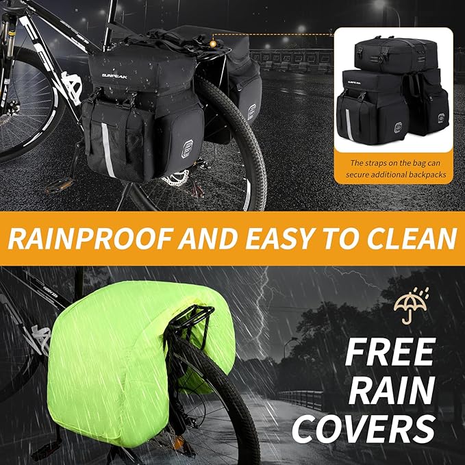 Bike Bag Accessories Panniers for Bicycle Rear Rack Bag 45L Waterproof Mountain Electric Bike Saddle Bag for Cycling Traveling Commuting Black-StrideForce Fitness