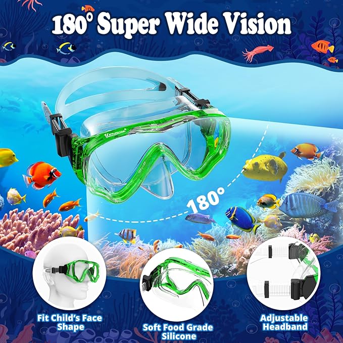 U PHITNIS Kids Snorkel Set for Age 4-14 - Dry Top Snorkeling Gear for Kids Junior & Youth - Childs Diving Mask with Big Eyes for Boys Girls - Anti-Fog Snorkeling Mask and Snorkel Set-StrideForce Fitness