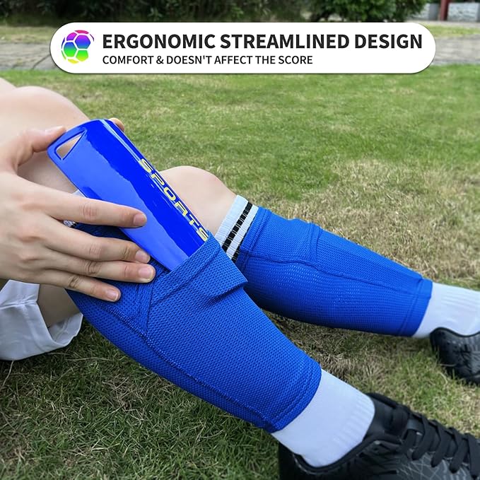 Kids Youth Soccer Shin Guards with Sleeves, Slip in Shinguards Soccer Shin Pads for 3-15 Years Old Boys Girls Child Teens-StrideForce Fitness