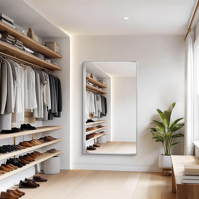 Silver Bathroom Mirror, 36x60 Inch Rectangular Deep Frame Mirror, Large Wall Mounted Bathroom Vanity Mirror Over Sink for Bedroom,Restroom, Living Room, Hangs Vertically or Horizontally-StrideForce Fitness