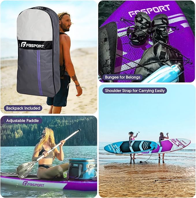 FBSPORT 11' Premium Stand Up Paddle Board, Yoga Board with Durable SUP Accessories & Carry Bag | Wide Stance, Surf Control, Non-Slip Deck, Leash, Paddle and Pump for Youth & Adult-StrideForce Fitness