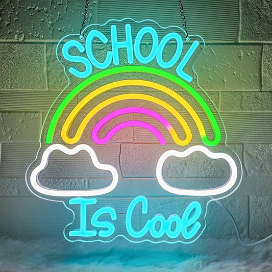 School is Cool Neon Sign,Classroom Neon Sign,Reading Rainbow Sign,USB Powered with Dimmable Switch,Neon Light Sign,Neon Signs for Wall Decor for Classroom,School Led Sign-StrideForce Fitness