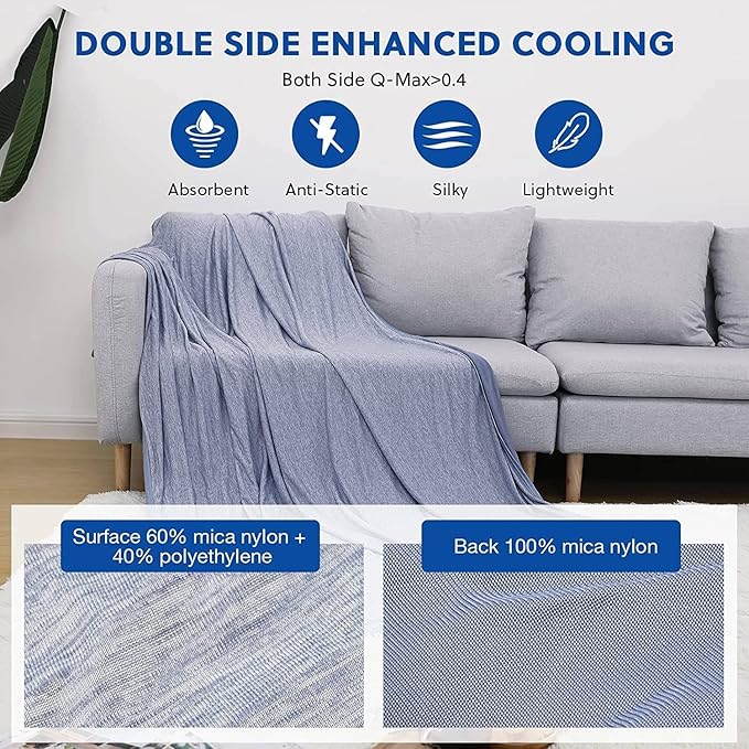 HOMFINE Cooling Blankets for Hot Sleepers - Summer Blanket Thin Lightweight Breathable Soft Double Side Enhanced Cooling for Bed Couch Sofa, Keep Cool for Night Sweats (Blue, 108 x 90 inches)-StrideForce Fitness
