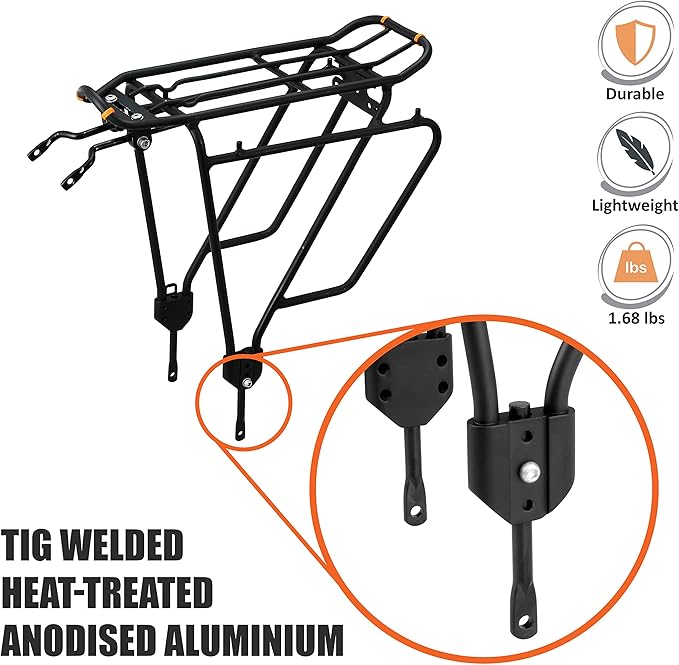 Ibera Bike Rack - Bicycle Touring Carrier Plus+ for Disc Brake/Non-Disc Brake Mount, Fat Tire Bikes, Frame-Mounted for Heavier Top & Side Loads, Height Adjustable for 26"-29" Frames-StrideForce Fitness