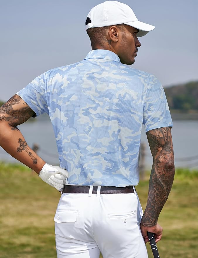 TAPULCO Mens Quick Dry Polo Shirts Camouflage Pattern Performance Athletic Lightweight Breathable Casual Golf Tshirts-StrideForce Fitness