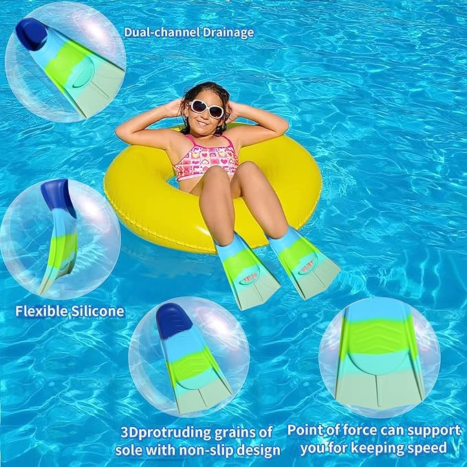 Kids Swim Fins,Short Comfortable Flippers for Lap Swimming and Training for Child,Girls,Boys,Beginners-StrideForce Fitness