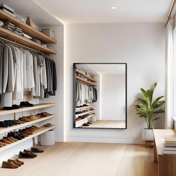 Black Bathroom Mirror, 40x48 Inch Rectangular Framed Mirror, Large Wall Mounted Bathroom Vanity Mirror Over Sink for Bedroom,Restroom, Living Room, Hangs Vertically or Horizontally-StrideForce Fitness