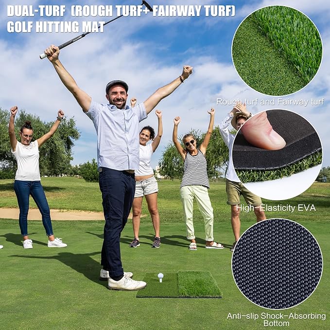 SIOTMERA 23x16IN & 5x4FT Golf Mat, Dual-Turf Golf Hitting Mat with High-Elasticity EVA Anti-Slip Bottom, Anti-Deformation,Reinforced Glue, Ideal for Swing,Chipping Practice,Indoor/Outdoor-StrideForce Fitness
