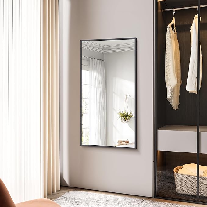 Bathroom Mirror,24x48 inch Wall Mirror for Bathroom Wall Mounted Black Rectangle Square Corner Mirrors, Black Bathroom Mirror for Living Room, Farmhouse, Bedroom Entryway, Horizontal/Vertical-StrideForce Fitness