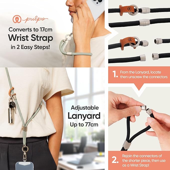 Pulpo 2-in-1 Cell Phone Wrist Strap and Lanyard Sage - Anti Theft Phone Lanyard for Men & Women, Wrist Straps for Phones, Lanyards for Smartphones, Adjustable Cellphone Leash & Safety Strap Tether-StrideForce Fitness