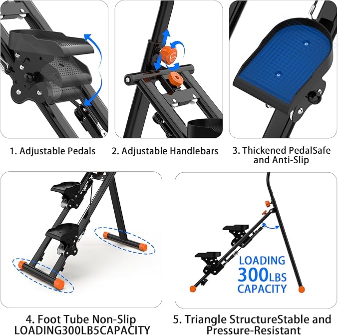 Stair Stepper for Home, Folding Vertical Climber Workout Machine for Full-Body Exercise Stair Stepper with Stable Frame Adjustable Handlebar & Pedals-StrideForce Fitness