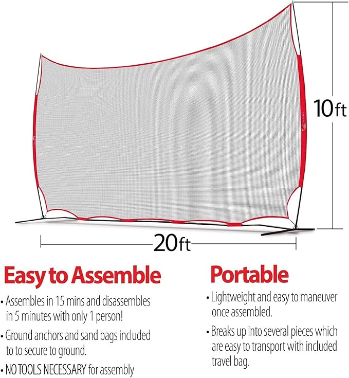 20x10ft Sports Net | 200 SQ feet of Protection | Multi Sport Netting Barrier, Sports Net, Baseball Netting Backstop | Perfect for Golf, Baseball, Basketball, Soccer, Lacrosse, Hockey-StrideForce Fitness