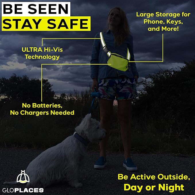Reflective Belt Bag Night Sash for Night Safety - High Visibility Hip Bag Waist Pack with Large Storage Pouch - Adjustable Night Fanny Pack for Dog Walking, Hiking, Biking-StrideForce Fitness