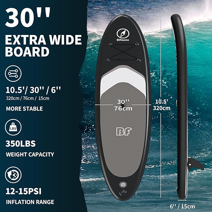 Inflatable Stand Up Paddle Board with SUP Accessories & Backpack. Paddle Boards for Adults. Non-Slip Deck, Wide Stance, Bottom Fin, Double Action Pump.-StrideForce Fitness