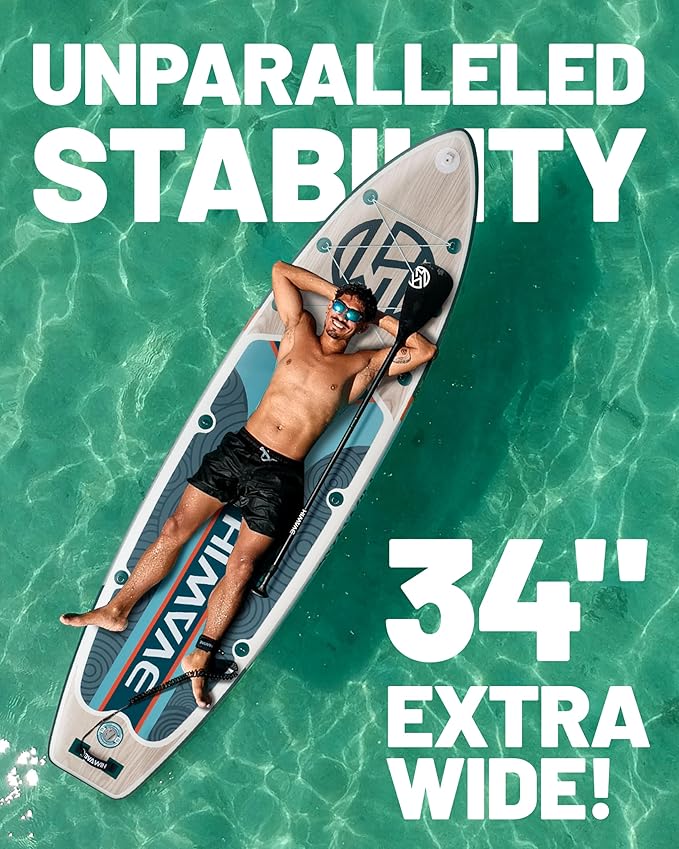 Inflatable Paddle Board 11 '* 34 "* 6" Extra Wide Sup Board, 420lb Capacity Paddle Board for Adults, Suitable for Sea and Lakes, 2+1Family Board-StrideForce Fitness