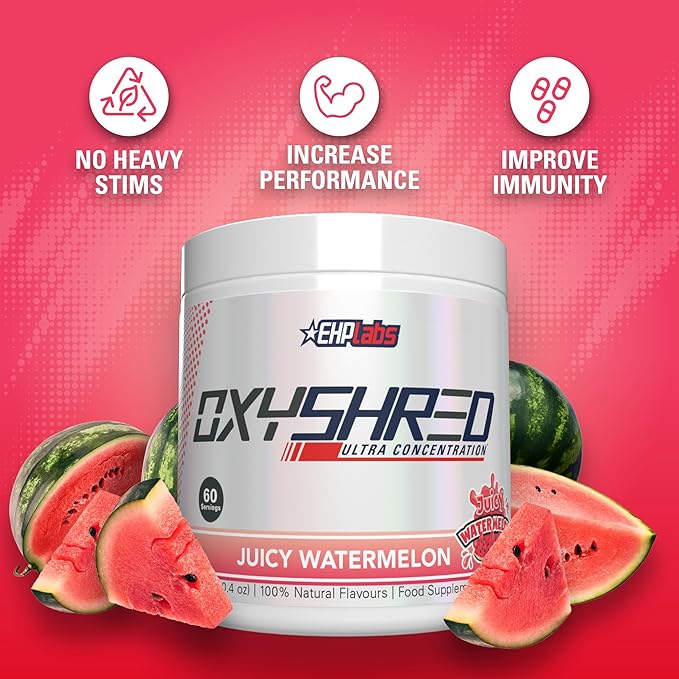 EHP Labs OxyShred Pre Workout Powder - Preworkout Powder with L Glutamine & Acetyl L Carnitine, Energy Boost Drink - Juicy Watermelon, 60 Servings-StrideForce Fitness