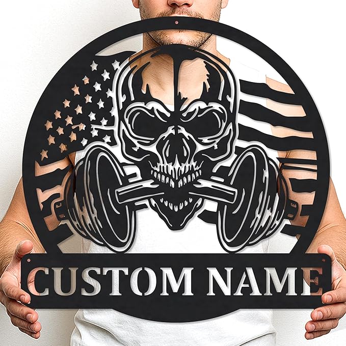 Gym Metal Sign Personalized Custom Name Fitness Decor for Home Workout Room, Powerlifting Garage Center Motivational Wall Art, Gift for Women, Men, Dad, Papa, Grandpa, Mother, Sister, Girls-StrideForce Fitness