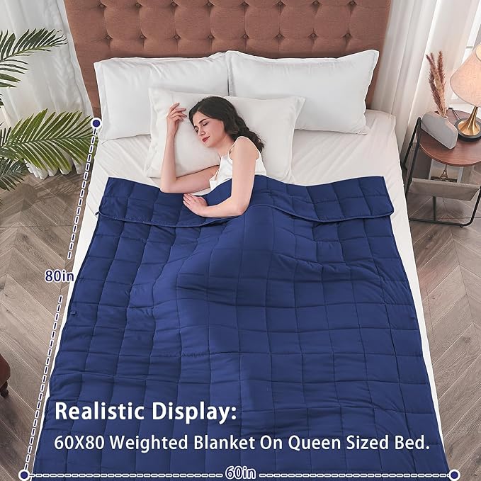 yescool Weighted Blanket for Adults (25 lbs, 60" x 80", Blue) Cooling Heavy Blanket for Sleeping Perfect for 240-260 lbs, Queen Size Breathable Blanket with Premium Glass Bead, Machine Washable-StrideForce Fitness