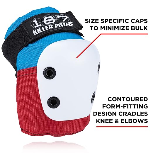 187 Killer Pads Knee Pads, Elbow Pads Combo Pack, Red/White/Blue, Large/X-Large-StrideForce Fitness