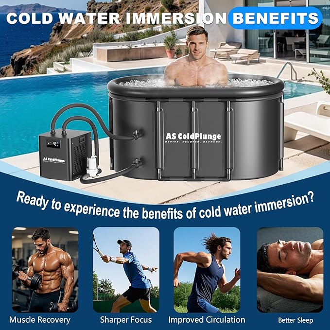 Ice Bath Chiller & Cold Plunge Tub Kit, 1/3HP Cold Plunge Chiller with External Pump & Filter, Upgraded XXL 148Gal Ice Pod, Cold Plunge Tub with Water Chiller for Cold Therapy Recovery-StrideForce Fitness