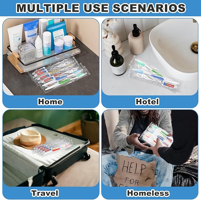 HAIFOTRVA Disposable Toothbrushes with Toothpaste and Floss,30pcs Single Use Individually Wrapped Disposable Travel Toothbrushes and Dental Floss Kit Bulk for Homeless,Airbnb,Dentist,Hotel(5 Colors)