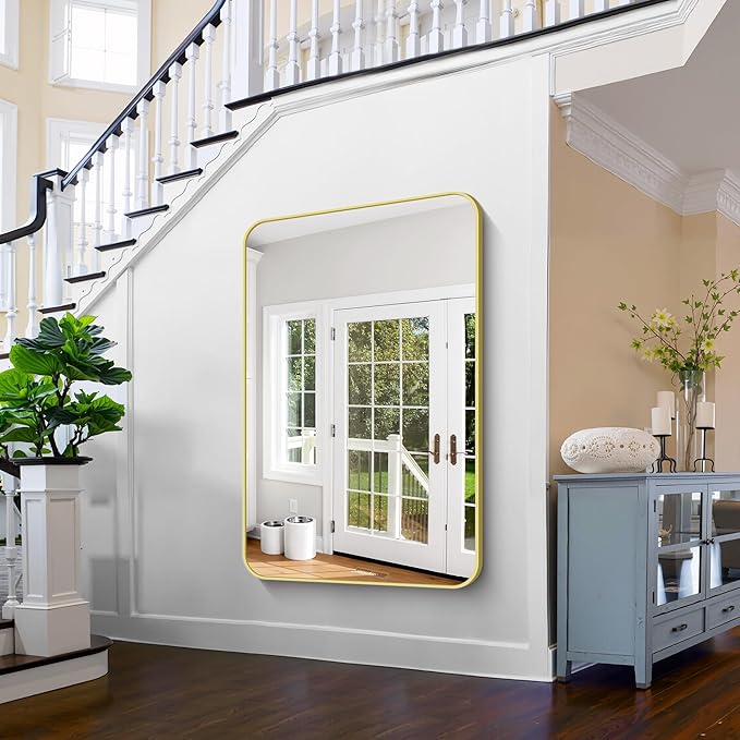 FORBATH 55x36 Inch Gold Bathroom Mirror for Over Sink, Large and Wide Rectangular Wall Mirror with Metal Frame, Rounded Corners for Bathroom, Bedroom, Entryway Decor (Horizontal or Vertical)-StrideForce Fitness