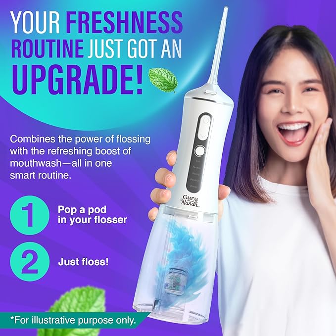 GuruNanda Aqua Pods Pre-Measured Concentrated Mouthwash for GuruNanda Water Flosser 4.0, Fluoride & Alcohol-Free, Wild Mint Flavor, Travel-Friendly, 60 Count