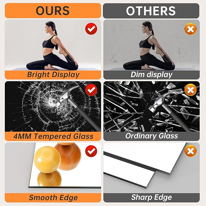 Hasipu 2 Pcs 55''x17'' Home Gym Mirror Large Full Length Wall Mounted Full Body Mirror for Yoga Dance Fitness Exercise Studio Bedroom Garage, Frameless Tempered Glass Workout Mirrors Black Rectangular-StrideForce Fitness