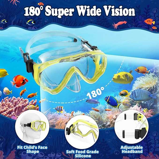 U PHITNIS Kids Snorkel Set for Age 4-14 - Dry Top Snorkeling Gear for Kids Junior & Youth - Childs Diving Mask with Big Eyes for Boys Girls - Anti-Fog Snorkeling Mask and Snorkel Set-StrideForce Fitness