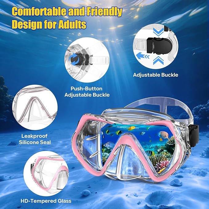 Snorkeling Gear, Dry Snorkel Set180° Panoramic Wide View,Anti-Fog Scuba Diving Mask, Professional Snorkeling Gear for Free Breathing, Swimming, Diving-StrideForce Fitness