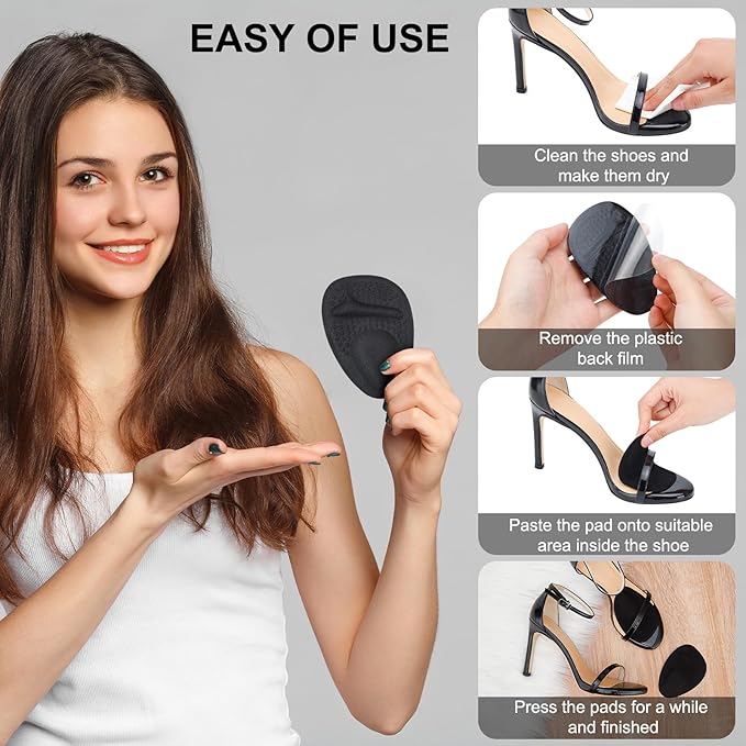 Ball of Foot Cushions, Metatarsal Pads Women, High Heels Non-Slip Comfort Pads, Shoe Support for Metatarsalgia Mortons Neuroma Pain Relief (2 Pairs,Black)-StrideForce Fitness