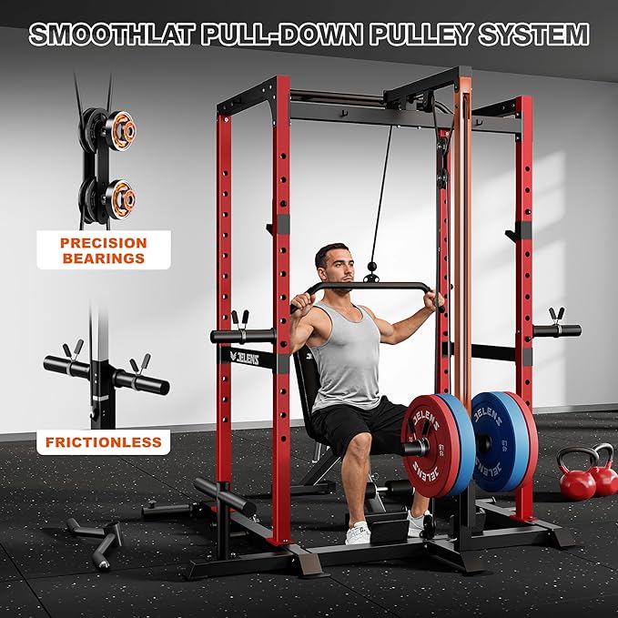 S21 Power Cage, Multi-Function Power Rack with Adjustable Cable Crossover System, 2000LBS Squat Rack for Home Gym with More Training Attachments-StrideForce Fitness
