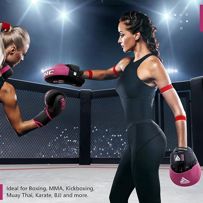 RDX Boxing Pads Focus Mitts, Maya Hide Leather Curved Hook and Jab Target Hand Pads, Great for MMA, Kickboxing, Martial Arts, Muay Thai, Karate Training, Padded Punching, Coaching Strike Shield-StrideForce Fitness