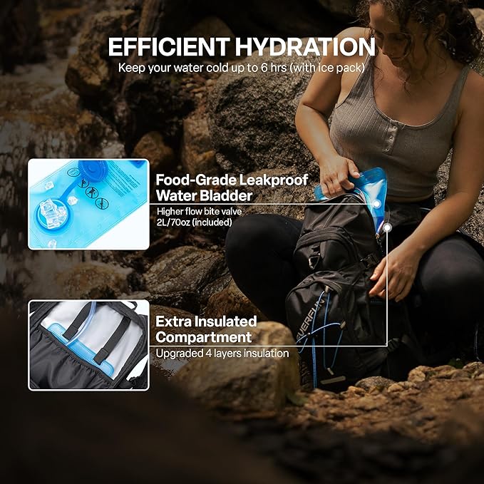 Everfun Hydration Backpack 18L with Water Bladder 2L/3L Hiking Water Backpack Women Men Hydration Pack Insulated Lightweight Day Hydropack with Storage for Hiking, Biking, Running, Festival-StrideForce Fitness
